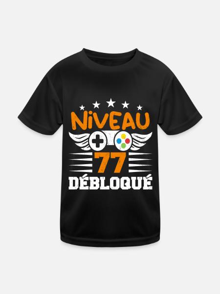 Niveau 77 débloqué - idée cadeau anniversaire - T-shirt sport Enfant - noir - Devant