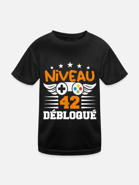 Niveau 42 débloqué - idée cadeau anniversaire - T-shirt sport Enfant - noir - Devant