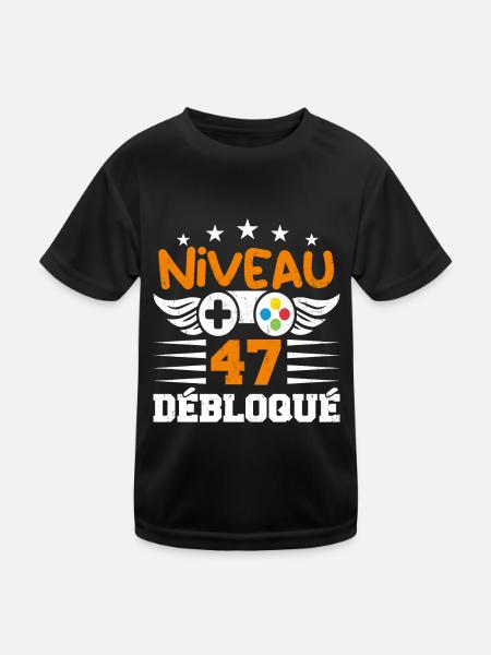 Niveau 47 débloqué - idée cadeau anniversaire - T-shirt sport Enfant - noir - Devant