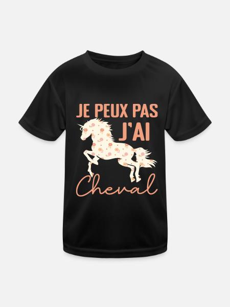 Je Peux Pas J'ai Cheval - Cadeau cheval Fleuri - T-shirt sport Enfant - noir - Devant