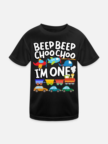 Beep Beep Choo Choo I'm One Toy Train Car 1. - Kids Functional T-Shirt - black - Front