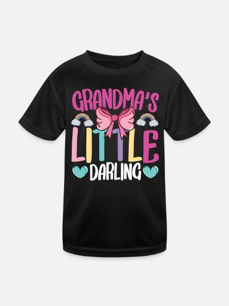 Grandma's Little Darling Kiddie Ribbon Hearts - Kinder Funktions-T-Shirt - Schwarz - Vorne
