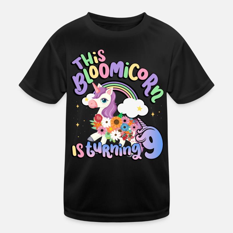 Bloomicorn Is Turning 9 Einhorn 9. Geburtstag Kinder Funktions-T-Shirt
