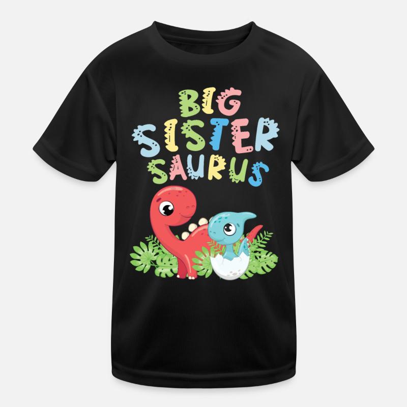Große Schwester Saurus Geschwister Herbivore - Kinder Funktions-T-Shirt - Schwarz