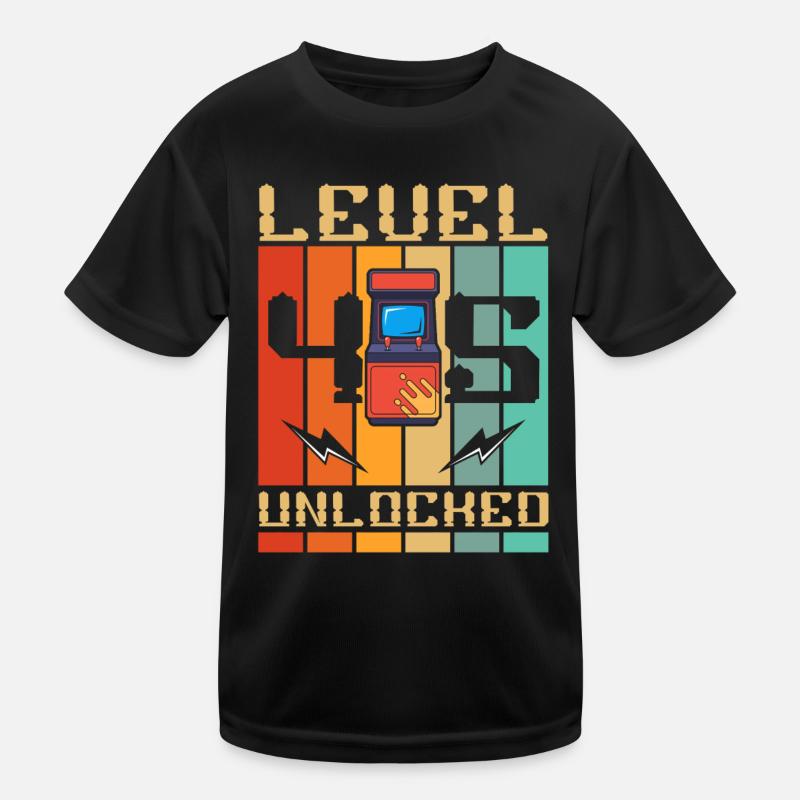 Level 45 Freigeschaltet Arcade Machine Gamer 45. - Kinder Funktions-T-Shirt - Schwarz