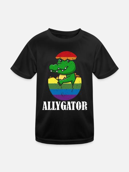 Allygator Hetero-verbündeter Alligator - Kinder Funktions-T-Shirt - Schwarz - Vorne
