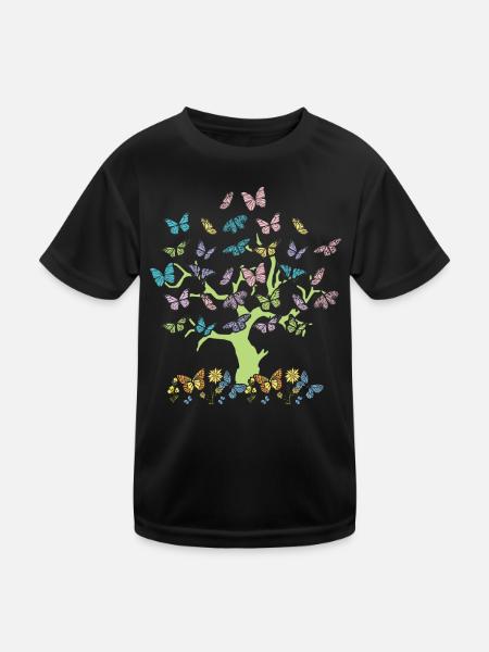 Bunte Schmetterlinge Wald Natur Bäume Bewahrung - Kinder Funktions-T-Shirt - Schwarz