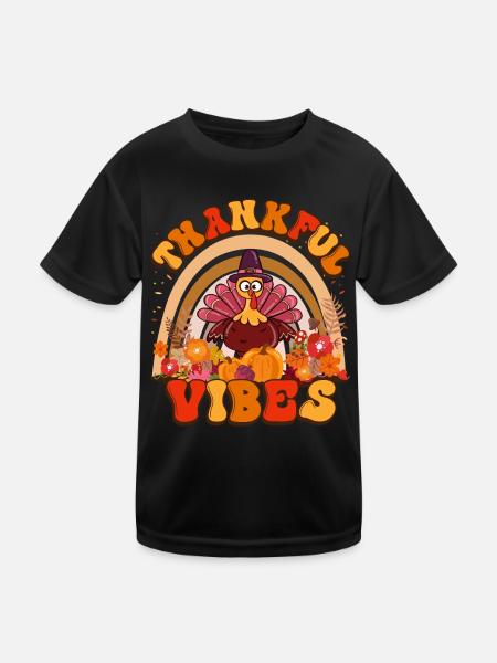 Thankful Vibes Thanksgiving Türkei Urlaub Blumen - Kinder Funktions-T-Shirt - Schwarz - Vorne