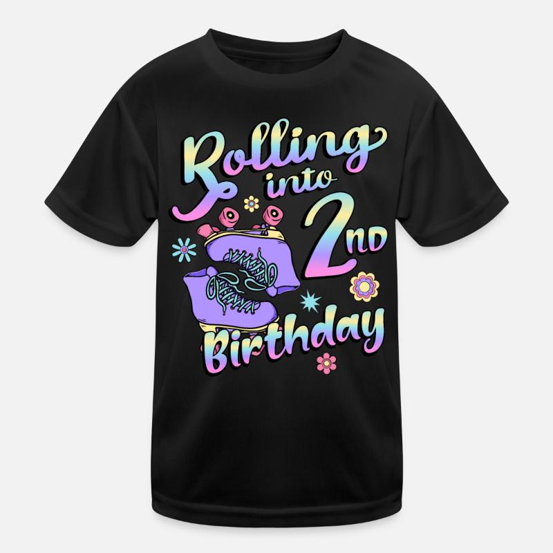 Rolling Into 2nd Birthday Quad Skater Rollschuhe Kinder Funktions-T-Shirt