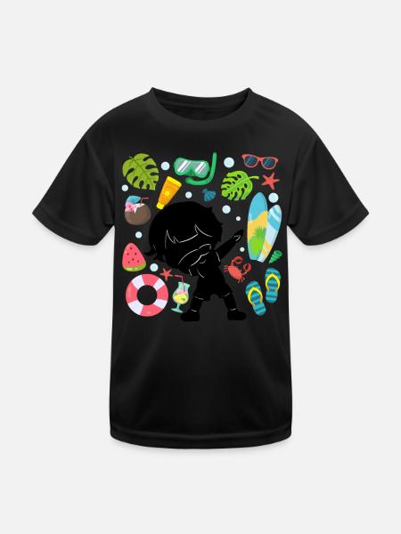 Silhouette Dabbing Boy Sommerzeit Strand Stil - Kinder Funktions-T-Shirt - Schwarz - Vorne