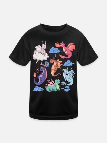 Flug Der Drachen Niedliche Elementare Mythische - Kinder Funktions-T-Shirt - Schwarz - Vorne