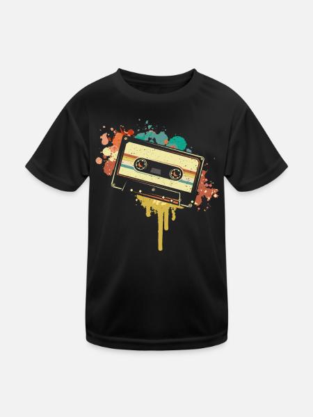 Vintage Cassette Music Handset Cassette-themed - Kids Functional T-Shirt - black - Front