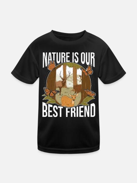 Die Natur Ist Unser Bester Freund Waldhirsch Tag - Kinder Funktions-T-Shirt - Schwarz - Vorne