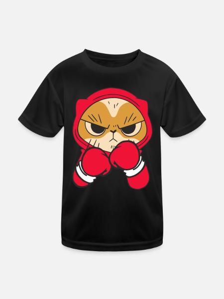 Katze Boxer Kampfsportler Sparring Combat Sports - Kinder Funktions-T-Shirt - Schwarz - Vorne