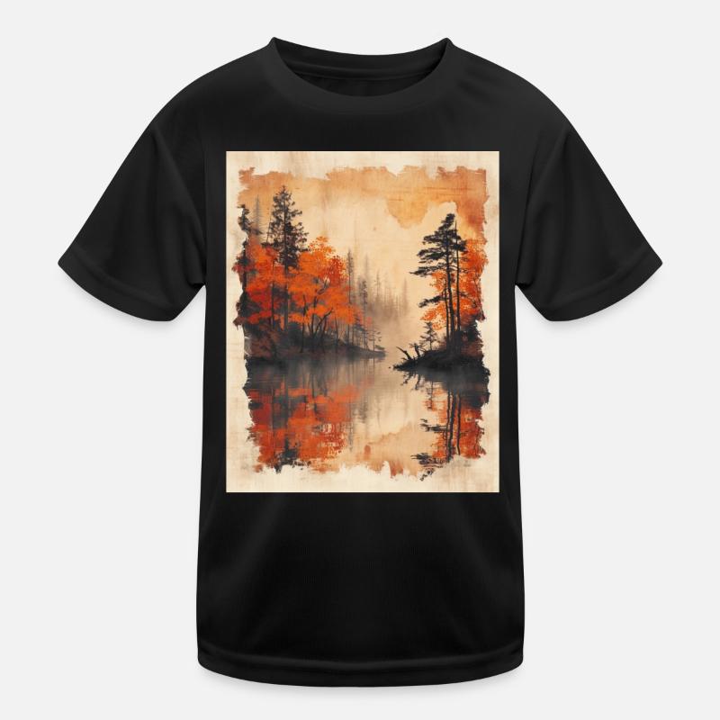 Classic Scenery Papyrus Scroll Onsen Japanese Kids Functional T-Shirt