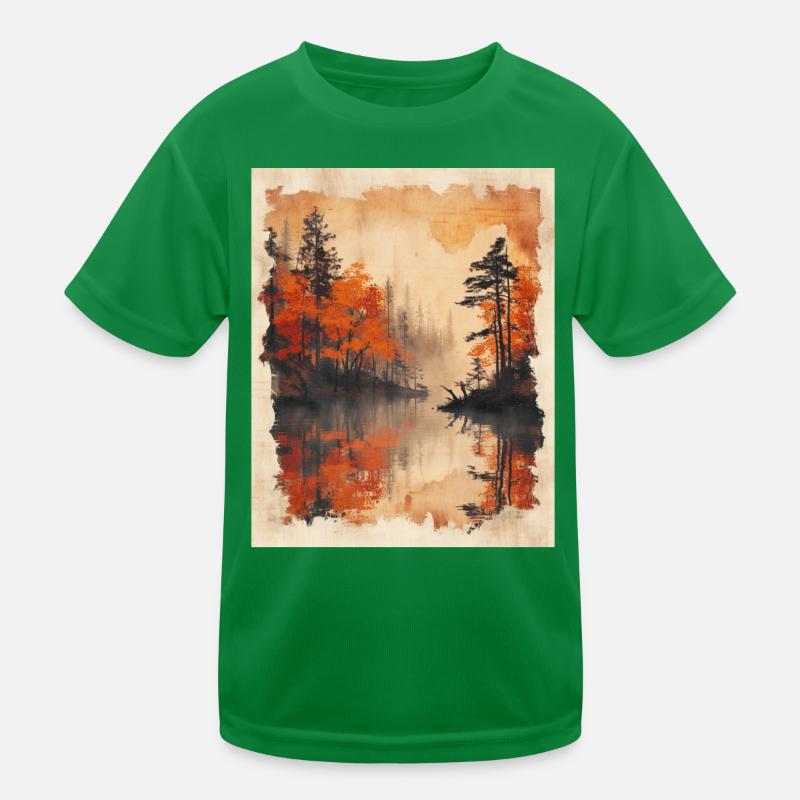 Classic Scenery Papyrus Scroll Onsen Japanese Kids Functional T-Shirt