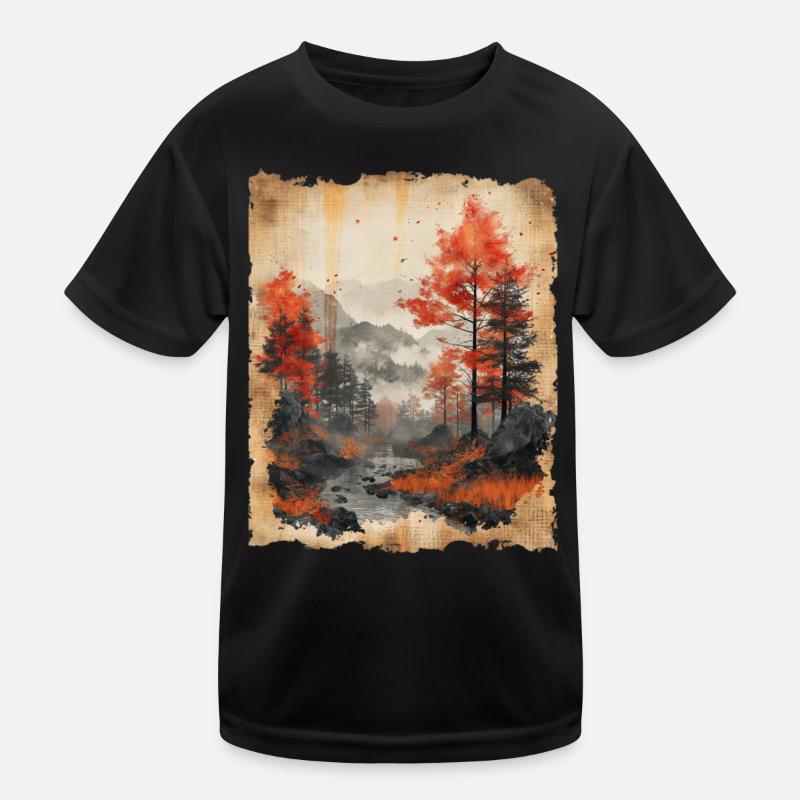 Classic Scenery Papyrus Scroll Onsen Japanese Kids Functional T-Shirt