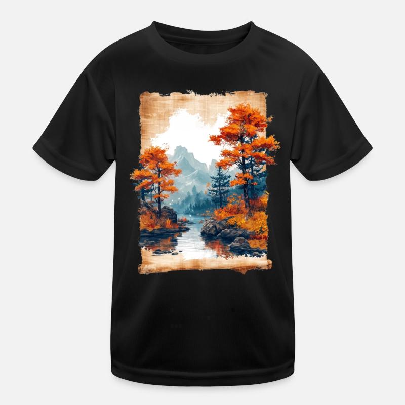 Classic Scenery Papyrus Scroll Onsen Japanese - Kids Functional T-Shirt - black