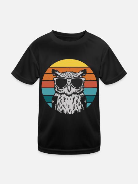 Night Owl Owl Owl Bird - Kids Functional T-Shirt - black - Front