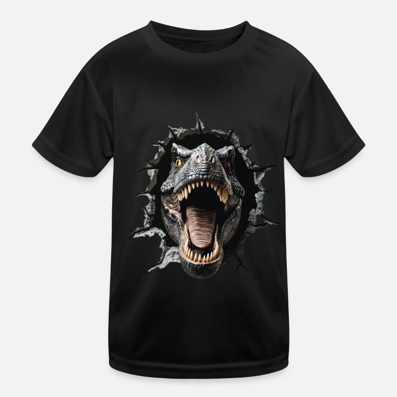 T-Rex - Kinder Funktions-T-Shirt - Schwarz