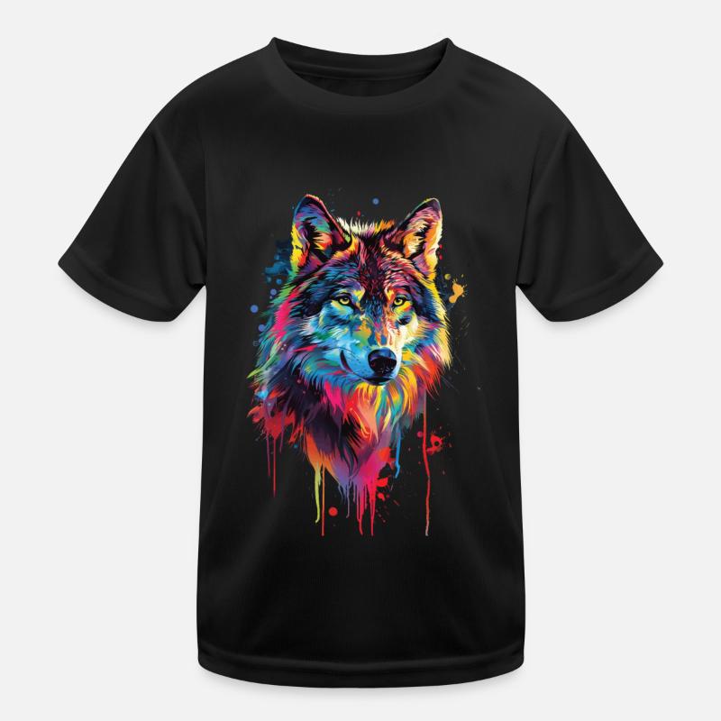 Wolf - Kinder Funktions-T-Shirt - Schwarz