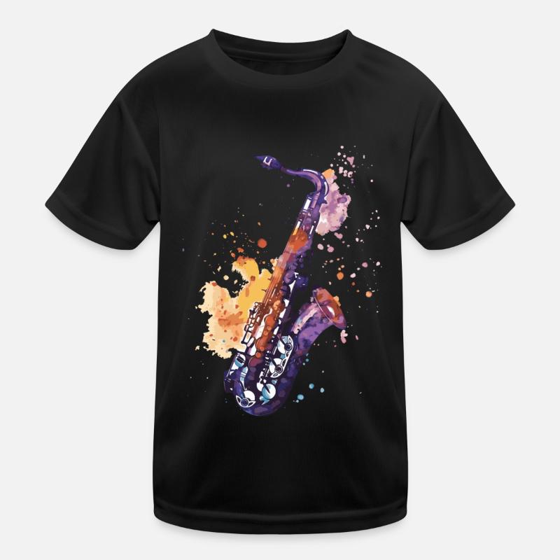 Saxophon - Kinder Funktions-T-Shirt - Schwarz