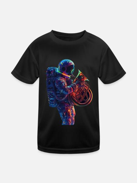 Astronaut Tuba - Kinder Funktions-T-Shirt - Schwarz
