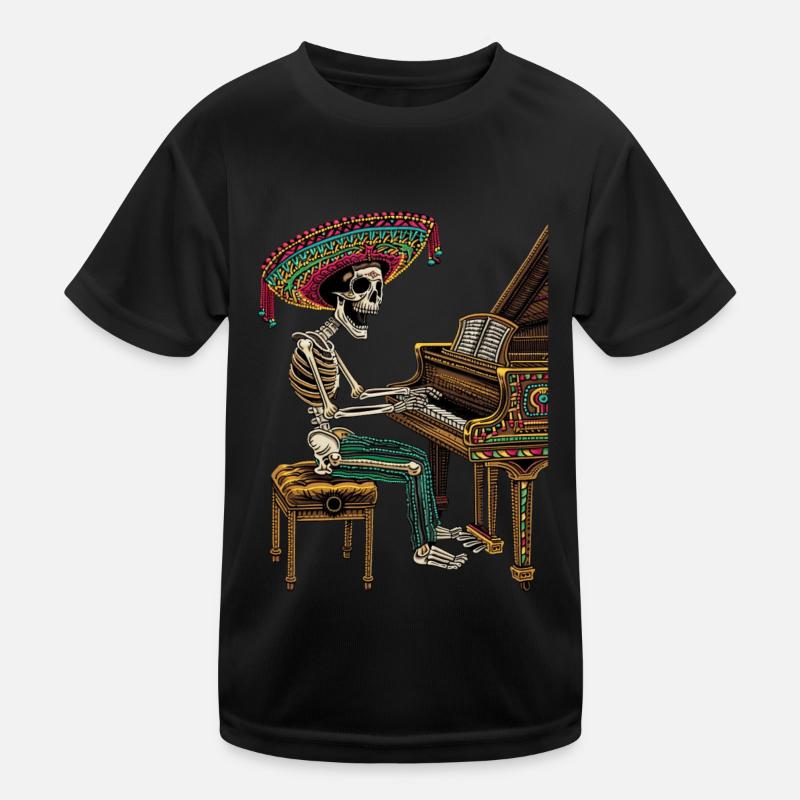 Klavier Mexikanisches Skelett Kinder Funktions-T-Shirt
