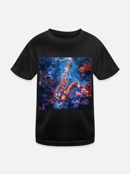 Saxophon - Kinder Funktions-T-Shirt - Schwarz
