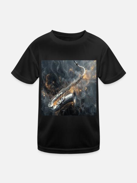 Saxophon - Kinder Funktions-T-Shirt - Schwarz - Vorne