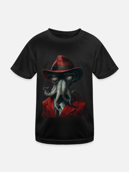 Tintenfisch - Kinder Funktions-T-Shirt - Schwarz - Vorne