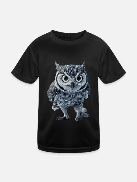 Eule - Kinder Funktions-T-Shirt - Schwarz