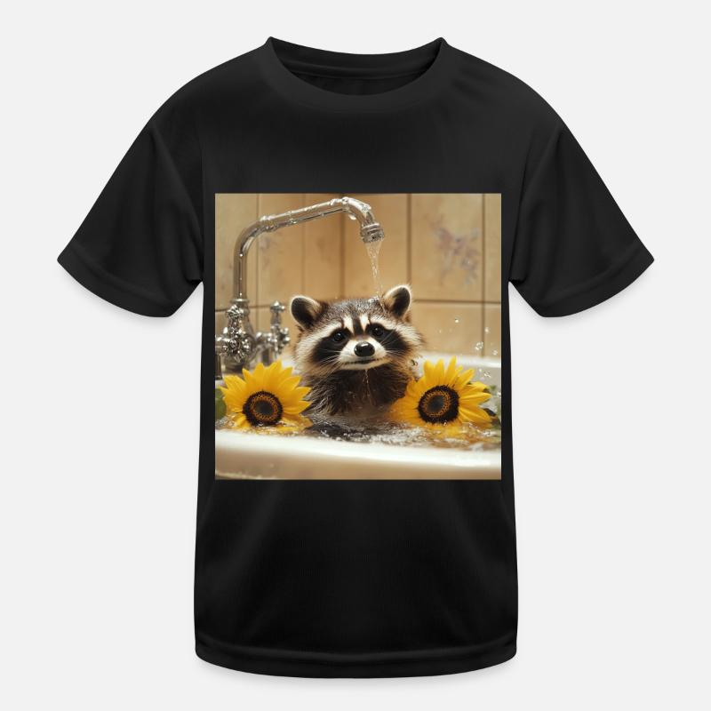 Waschbär - Kinder Funktions-T-Shirt - Schwarz