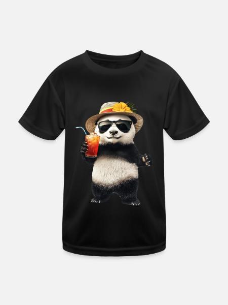 Panda - Kinder Funktions-T-Shirt - Schwarz