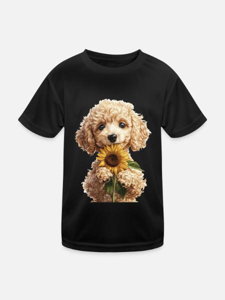 Pudel - Kinder Funktions-T-Shirt - Schwarz - Vorne