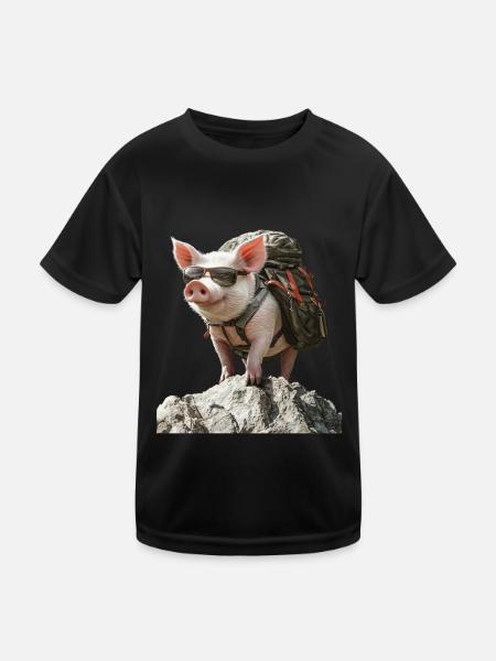 Schwein - Kinder Funktions-T-Shirt - Schwarz