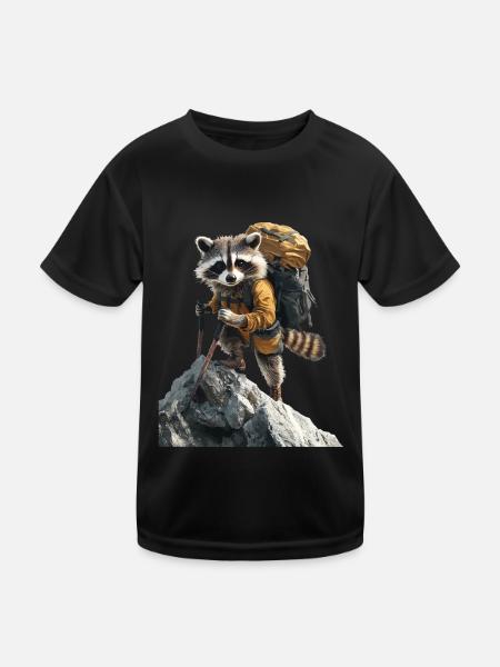 Waschbär - Kinder Funktions-T-Shirt - Schwarz