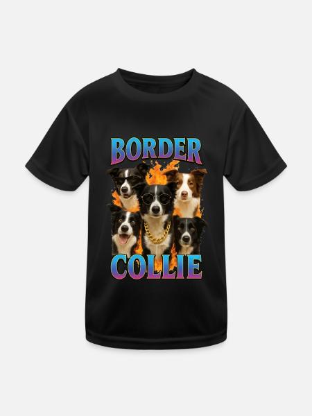 Border Collie - Kinder Funktions-T-Shirt - Schwarz - Vorne