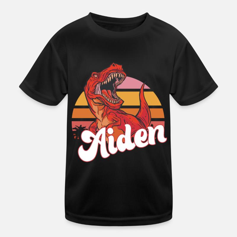 AIDEN - Beautiful boy name with T-REX Dino Kids Functional T-Shirt