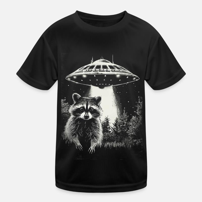 Funny Raccoon UFO Kids Functional T-Shirt