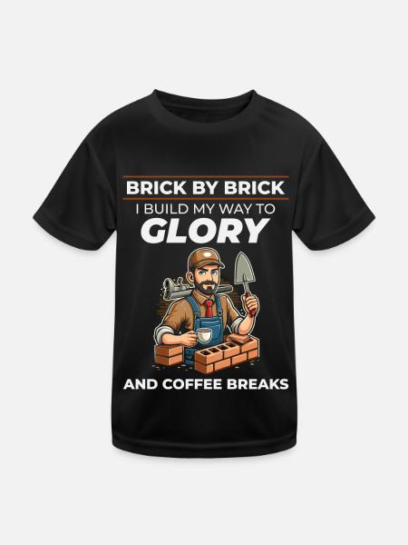 Bricklayer Brick Mason Job Site Humor Coffee Funny - Kids Functional T-Shirt - black - Front