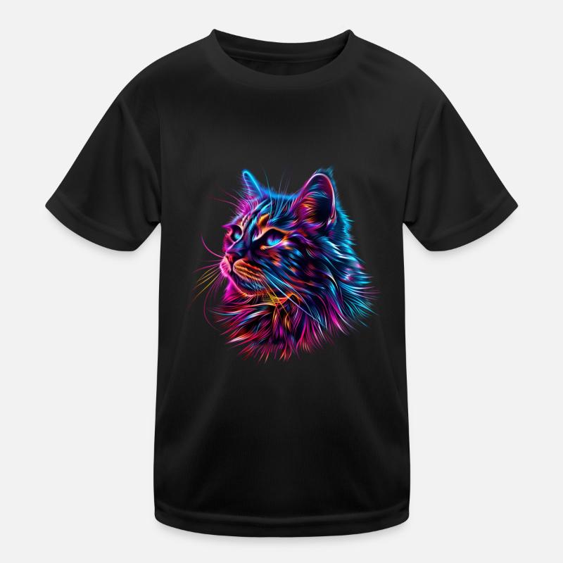 Katzengesicht in Neonfarben Kinder Funktions-T-Shirt