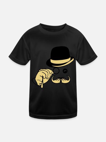 Smiley-Hut Monokel Schnurrbart Melone - Kinder Funktions-T-Shirt - Schwarz - Vorne