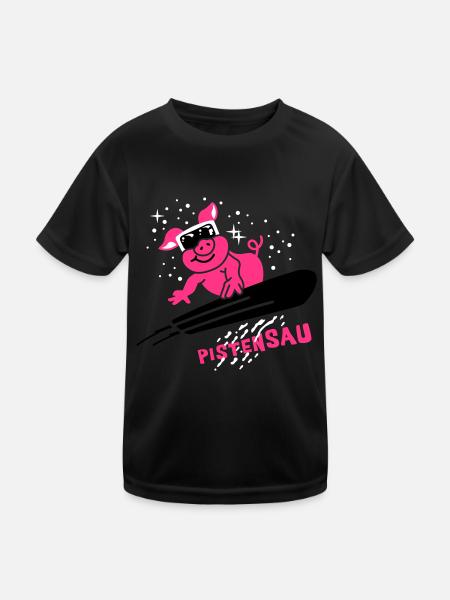 Pistensau - Ski - Snowboard - Winter Sports 3C - Kids Functional T-Shirt - black - Front
