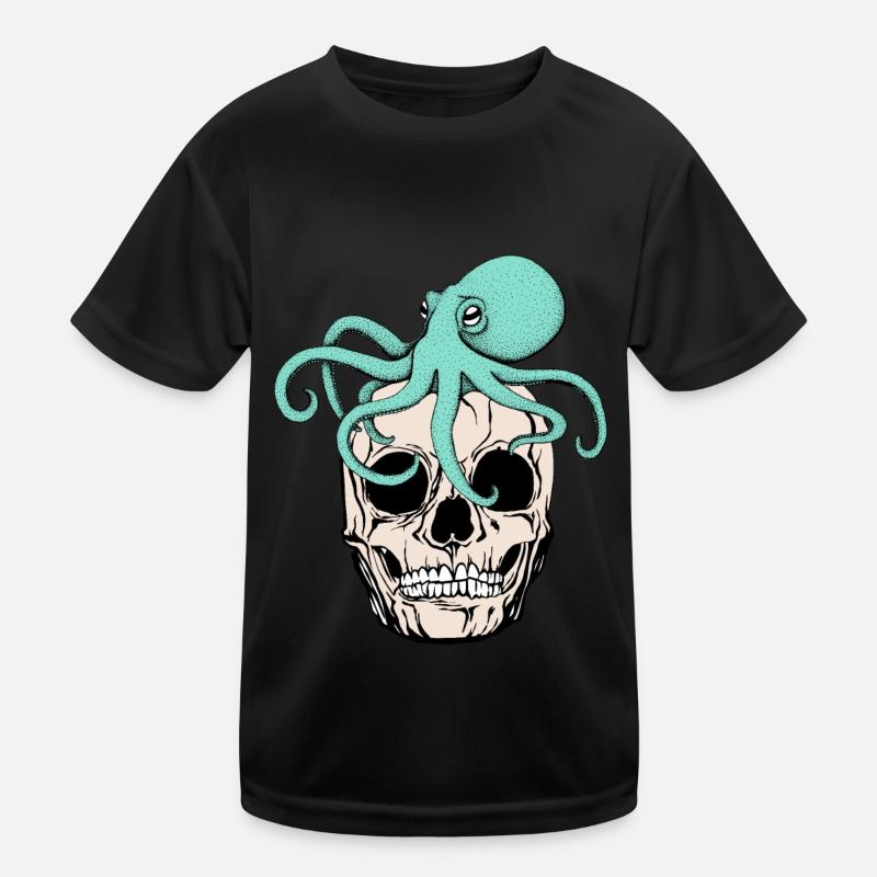 Octopus on skull funny cool Gothic - Kids Functional T-Shirt - black