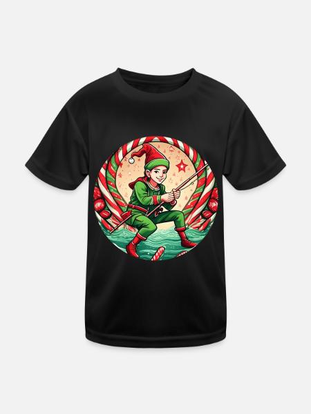 Weihnachtself-angeln - Kinder Funktions-T-Shirt - Schwarz - Vorne