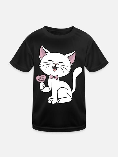 Cat Heart Meow Cats Love Couples Valentine's Day - Kids Functional T-Shirt - black - Front