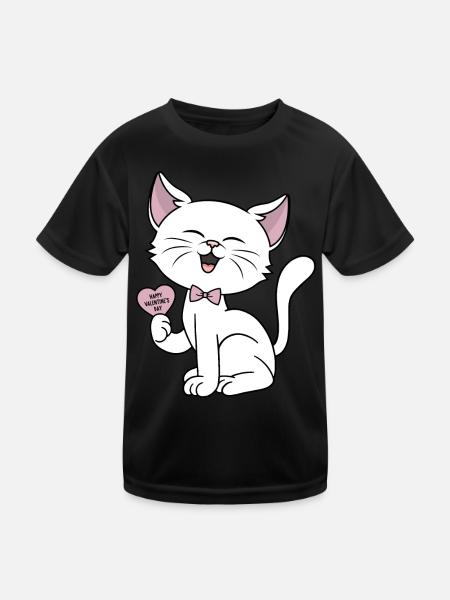 Cat Heart Love Funny Cats Couples Valentines Day - Kids Functional T-Shirt - black - Front
