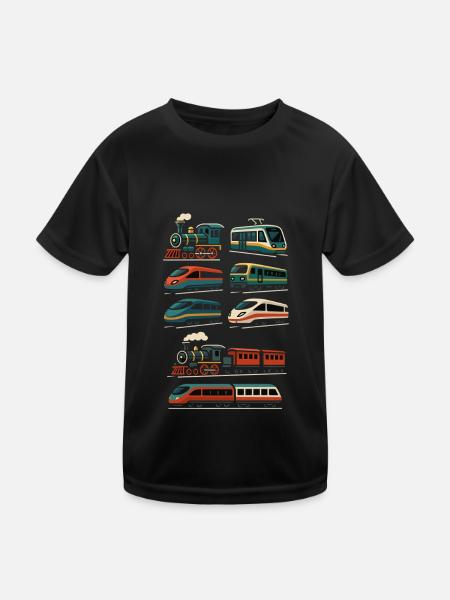 Züge Design – Retro trifft Highspeed - Kinder Funktions-T-Shirt - Schwarz
