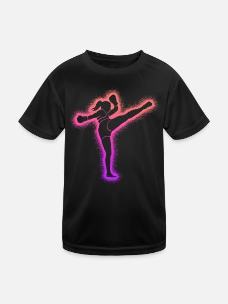 Muay Thai Bunter Kickboxer Kickboxen Mädchen - Kinder Funktions-T-Shirt - Schwarz - Vorne